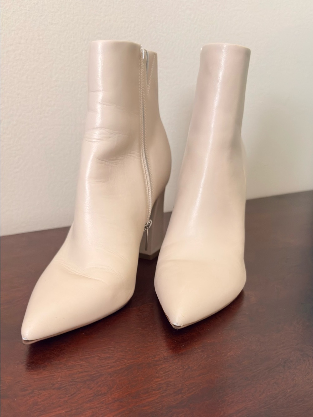 Marc Fisher Ivory Pointed-Toe Block Heel Ankle Booties